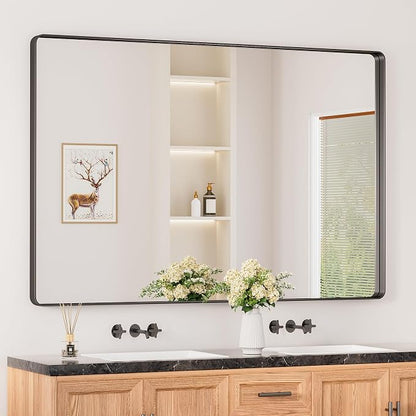 Keonjinn Black Bathroom Mirror for Over Sink, 60 x 40 Inch Large Rounded by Keonjinn
