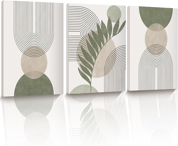 30x40CM Sage Green Boho Wall Art, Framed Canvas Bathroom Wall Art Pictures by HesenDot