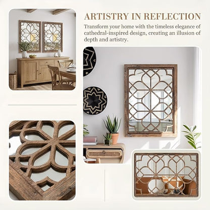 Set of 2 19x26 Inch Large Redbrown Shatterproof Rectangular Wall Mirrors - Image 5