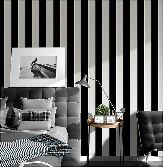 Guvana Stripe Black and White Peel and Stick Wallpaper Self-Adhesive Wallpaper - Image 2
