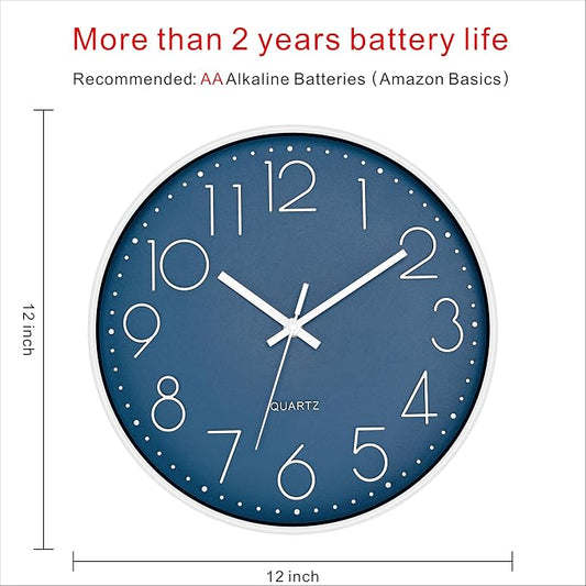 Foxtop Modern Wall Clock Silent Non Ticking Battery Operated Quartz Round Wall - Image 2