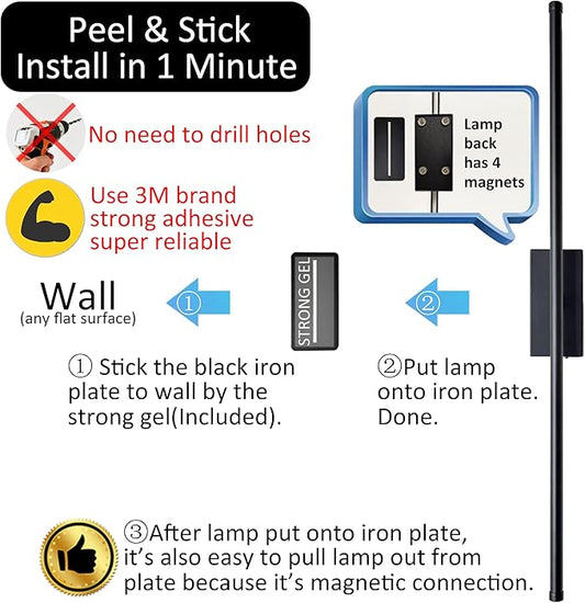 Easy Install Peel and Stick on Battery Operated Wall Sconces Set of 2 - Image 2