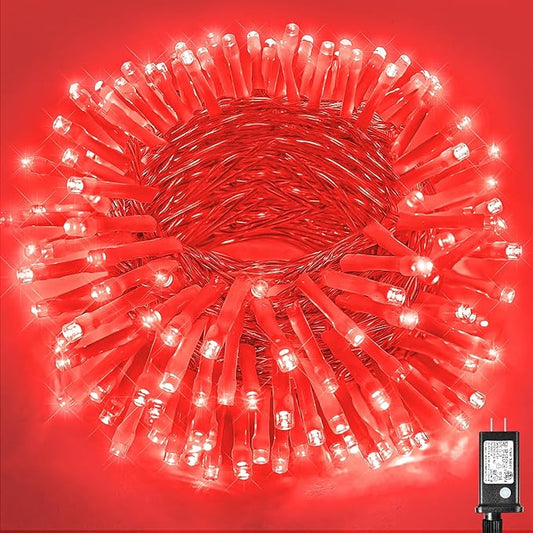 200 LED Red Christmas String Lights, 66ft Clear Wire 8 Modes, Connectable Waterproof Plug-in Twinkle Fairy Lights for Tree Bedroom Indoor Outdoor Christmas Decorations