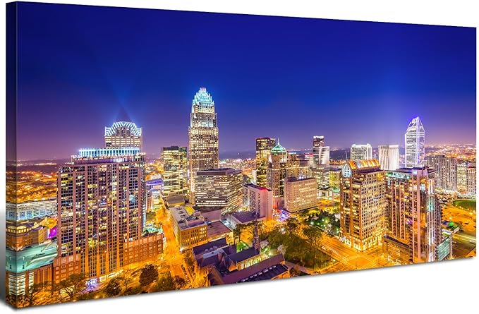 Charlotte City Skyline Wall Art Blue Night Cityscape Wall Decor North Carolina by HOME
