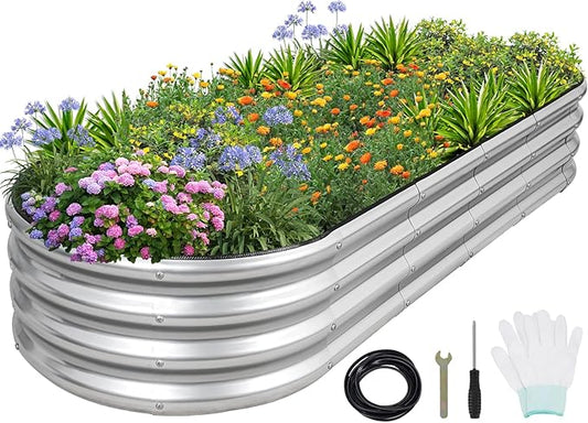 1MORE Galvanized Raised Garden Bed- Planter Garden Boxes Outdoor, Raised Beds for Gardening, 6x2x1ft Metal Garden Bed Kit for Vegetables Flower, Planter Raised Beds with Protective Tape & Tools.Silver
