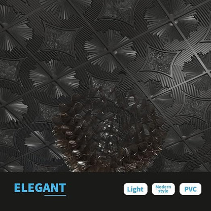 Art3d Drop Ceiling Tiles 24x24 in Black, 3D Wainscoting Panels Glue Up 2x2 - Image 5