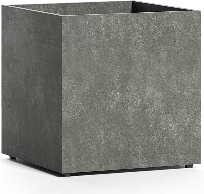 Reglito Cube Planter – Fiberglass Indoor/Outdoor and Weather-Resistant Large Planter (Grey Stone, 27.6" L x 27.6" W x 28.1" H)