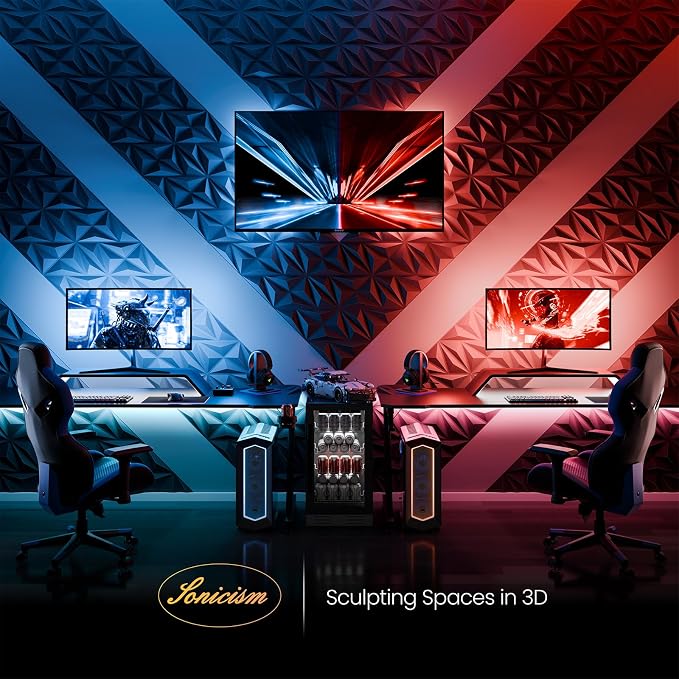 Sonicism Wall Panels Upgrade 48 Pack, 0.7”x11.8”x11.8”Pyramid 3D Wall Panels - Image 3