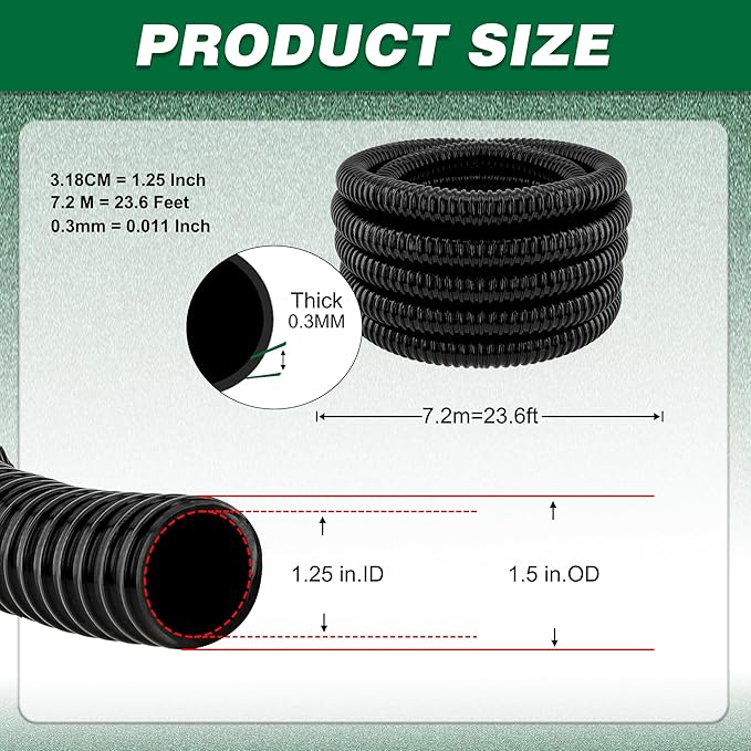 1.25" ID x 23.6 Ft Premium Flexible PVC Pond Tubing - Durable, Kink-Resistant, and Multipurpose for Ponds, Water Features, Filters, and More - Easy Installation and Concealment