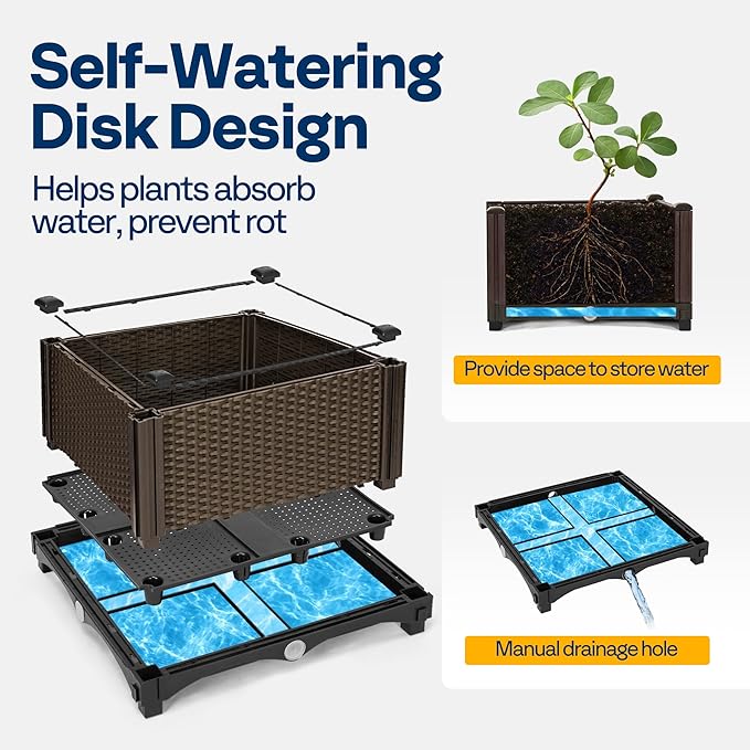 VIVOHOME 2 Packs Elevated Plastic Raised Garden Bed Planter Kit, Outdoor Planters Above Ground Flower Vegetable Standing Planter Box for Patio Deck Porch W/Drainage Holes