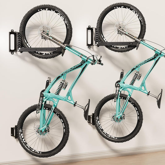 2-Pack Swivel Bike Rack Wall Mount, Bike Hangers for Garage, Space-Saving Vertical Bike Holder, Holds up to 77 lbs, Bicycle Wall Hanger Storage, No Heavy Lifting Required Indoor Hanging Bike Rack