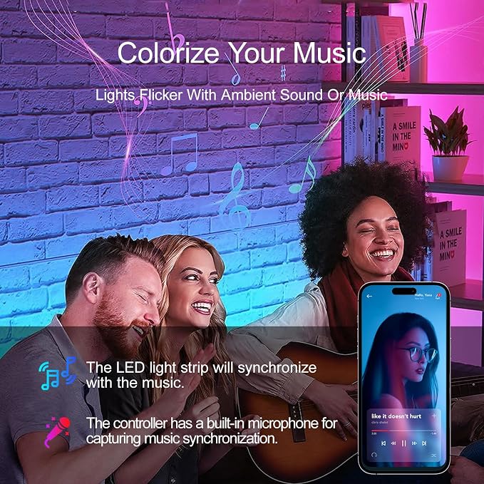 50 FT LED Lights For Bedroom, Music Synchronized RGB Color Changing LED Strip - Image 3