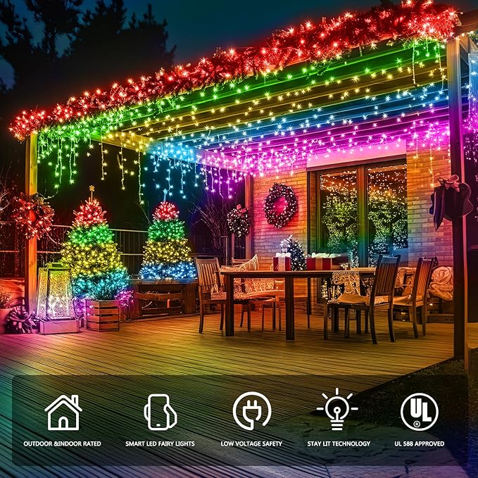 JMEXSUSS 200 LED RGB String Light Outdoor Indoor, Christmas Lights Outdoor Clear Wire Christmas Lights Plug in for Bedroom Tree Room Party Birthday Decorations