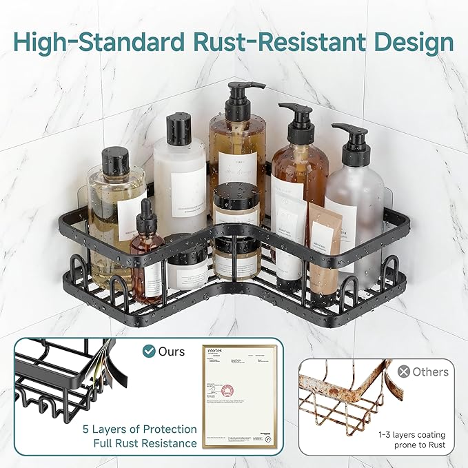 Veken Corner Shower Caddy 4-Pack, Advanced Rustproof Design, No Drilling - Image 3