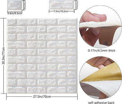 MYOYAY 10 Pcs 3D Wall Panels Peel and Stick 27.5 x 30.3 Inch White Brick - Image 2