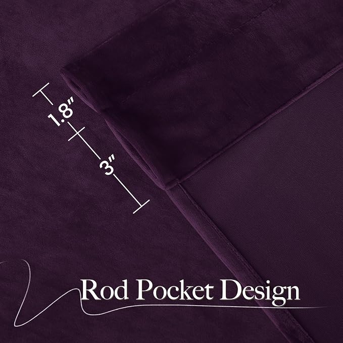 NICETOWN Purple Blackout Velvet Curtains 84 inch Long, Dark Purple - Image 3