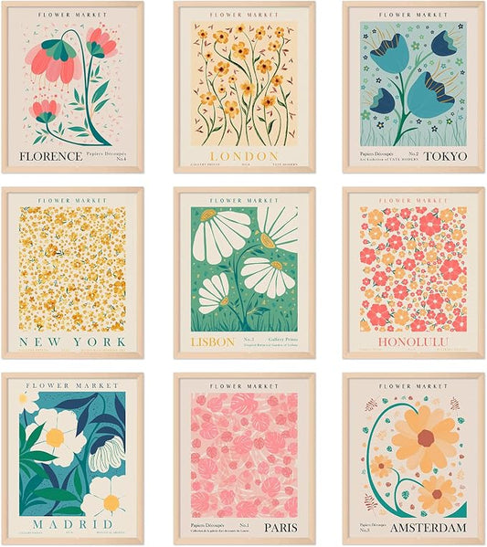 AnyDesign 9 Pcs Flower Market Decoration Matisse Wall Art Prints Floral Poster by AnyDesign