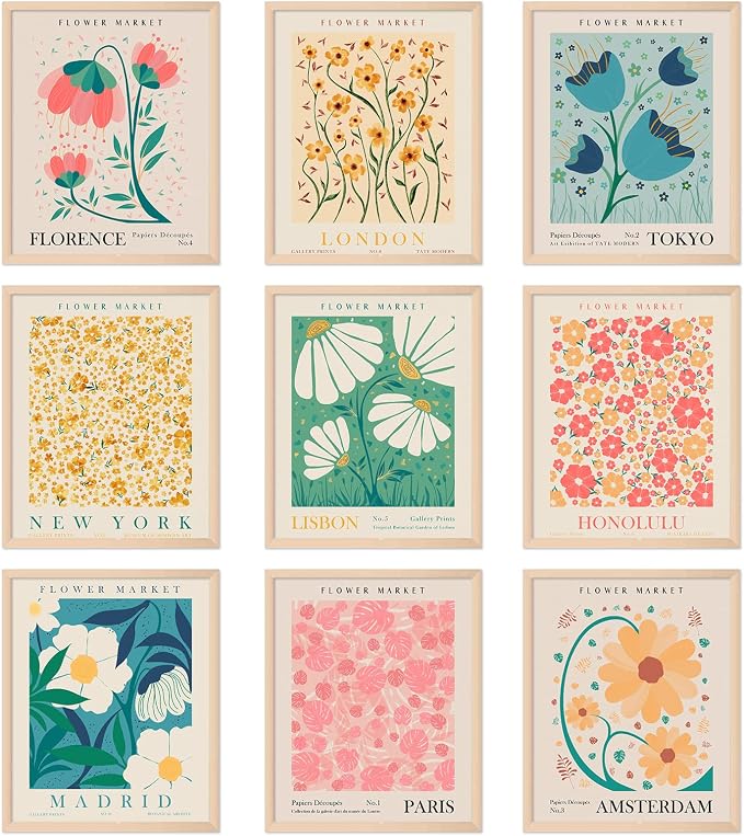 AnyDesign 9Pcs Flower Market Wall Art Prints Matisse Art Poster Decor Floral by AnyDesign