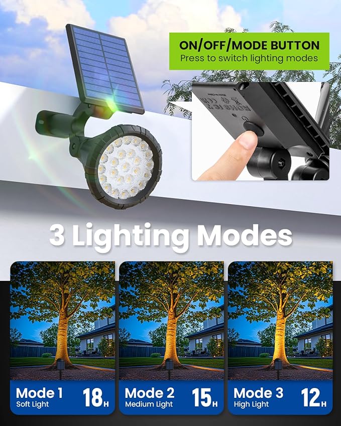 Solar Spot Lights Outdoor Waterproof, Flag Pole Light Solar Powered Halloween Lights, Landscape Spotlights for Tree, House, Yard, Garden, Christmas Decorations-2Pack Warm White