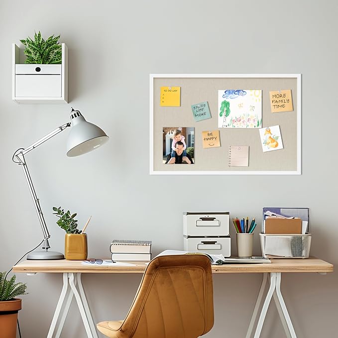 DAHAPYBOO Cork Board with Linen White, Bulletin Board 30"x20" Hanging Corkboards - Image 5