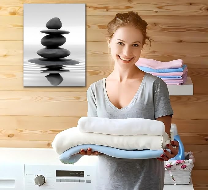 Zen Canvas Wall Art Black Stacked Stone Poster Print - Image 7
