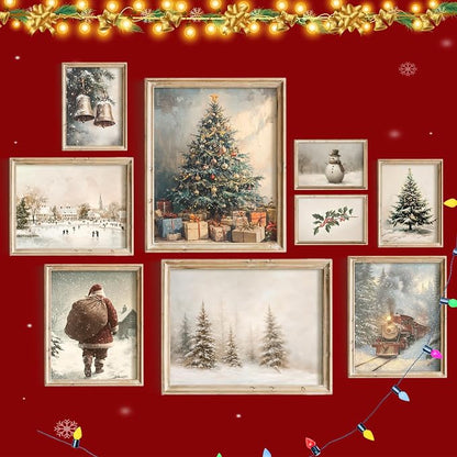 Vodefoad 9Pcs Christmas Print Set Winter Holiday Gallery Wall Prints Santa by VodefoadVintageWallArt
