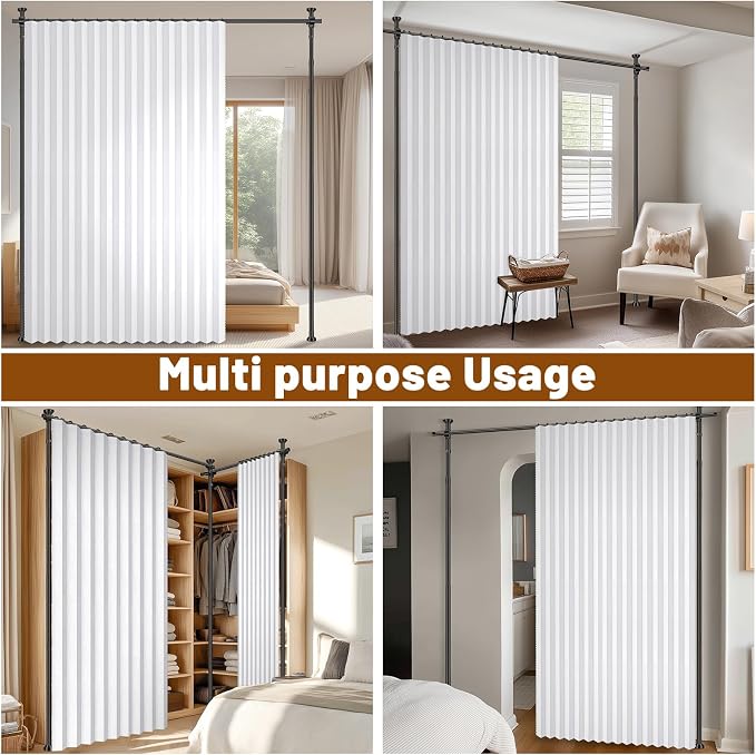 100% Blackout Room Divider Curtains Sets White W100 x L84 in 2 Panels No Drill - Image 7