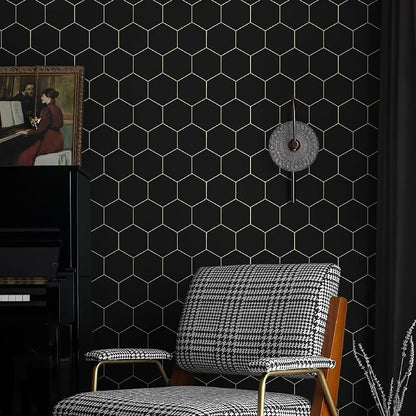 Black and Gold Wallpaper Geometric Peel and Stick Wallpaper - Image 7