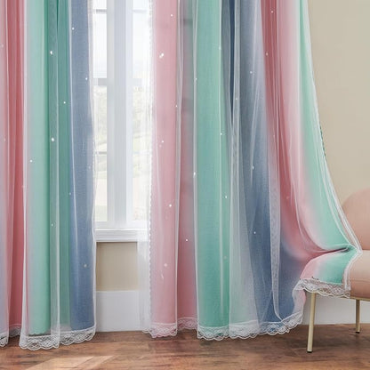 XiDi Curtains for Bedroom Decor, Rainbow Pinkgreen grey34/96 - Image 5