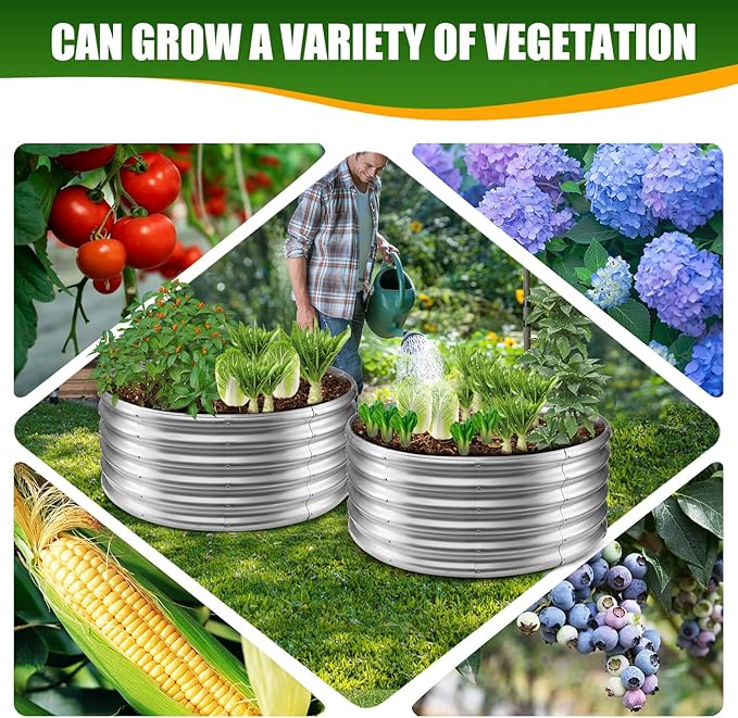 17" Tall Elevated Round Metal Rised Garden Bed- 3.3'x3.3' in Size and 0.8MM Thick Durable Planter Box for Vegetables Flowers Succulent at Patio/Garden Outdoor (Silver, 3.3FT Diameter)