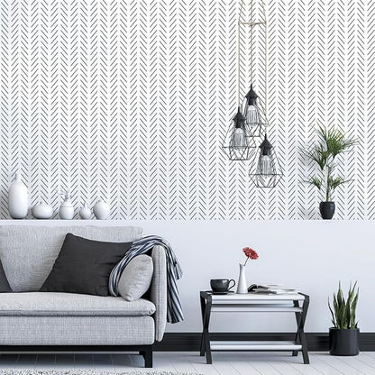 Erfoni Black and White Peel and Stick Wallpaper Modern Herringbone Contact - Image 8