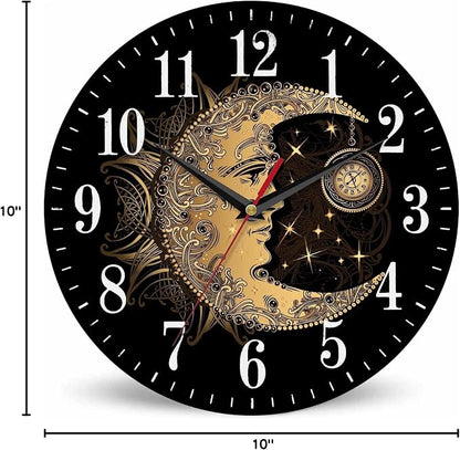 Mxocom Crescent Moon Wall Clock Boho Chic Golden Sun Ethnic Retro Night Black - Image 8