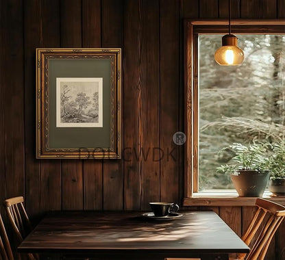 Vintage Gold Framed Wall Art Tree Forest Landscape Painting Canvas Prints Green - Image 2