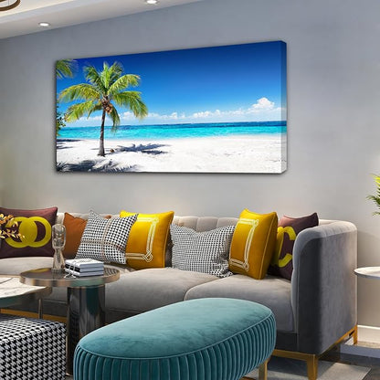 Baisuart Large Canvas Wall Art Summer Ocean Waves Coconut Trees on Sands Beach - Image 2