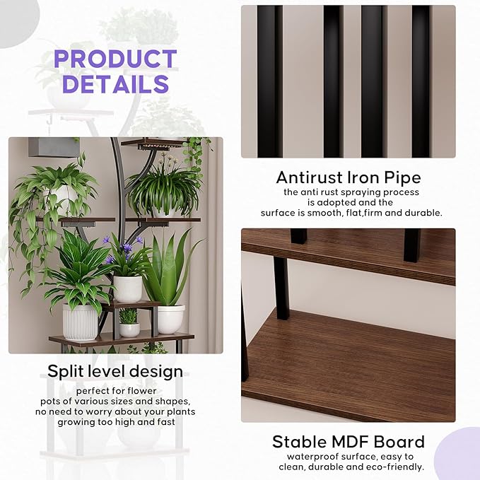 Plant Stand Indoor, 8 Tiered 64" Tall Plant Stands with Grow Lights, Metal Plant Shelf for Multiple Plants, Corner Plant Stand, Modern Home Decor for Living Room, Patio