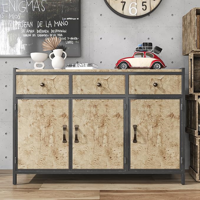 VEELIKE Grunge Cracked Concrete Wallpaper Peel and Stick 118''x32'' Wide Beige - Image 6