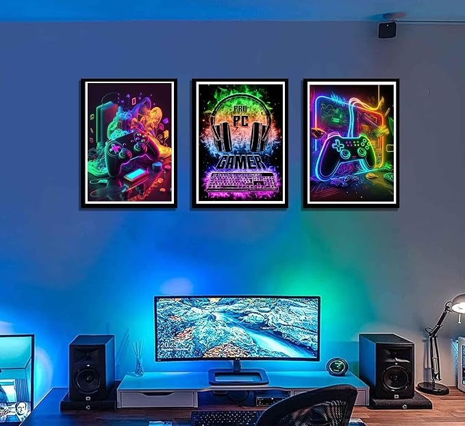 PPV 3Pcs Cool Gaming Wall Art Retro Video Gamer watercolor Posters Pictures - Image 2
