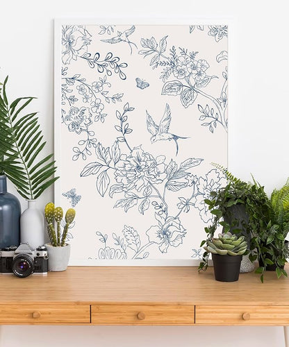 Froluya Cream White and Blue Floral Wallpaper Peel and Stick Wallpaper - Image 7