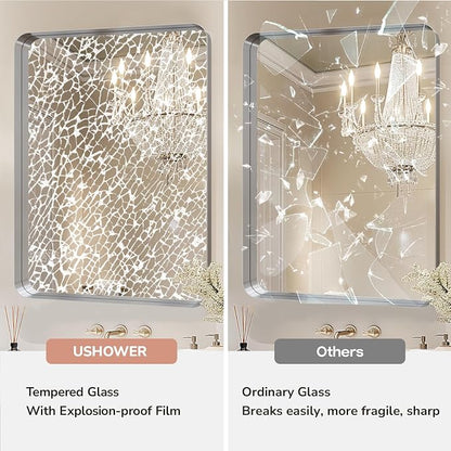 USHOWER Brushed Nickel Bathroom Mirrors 22"x30" 2 Pack, Rounded Corner - Image 3