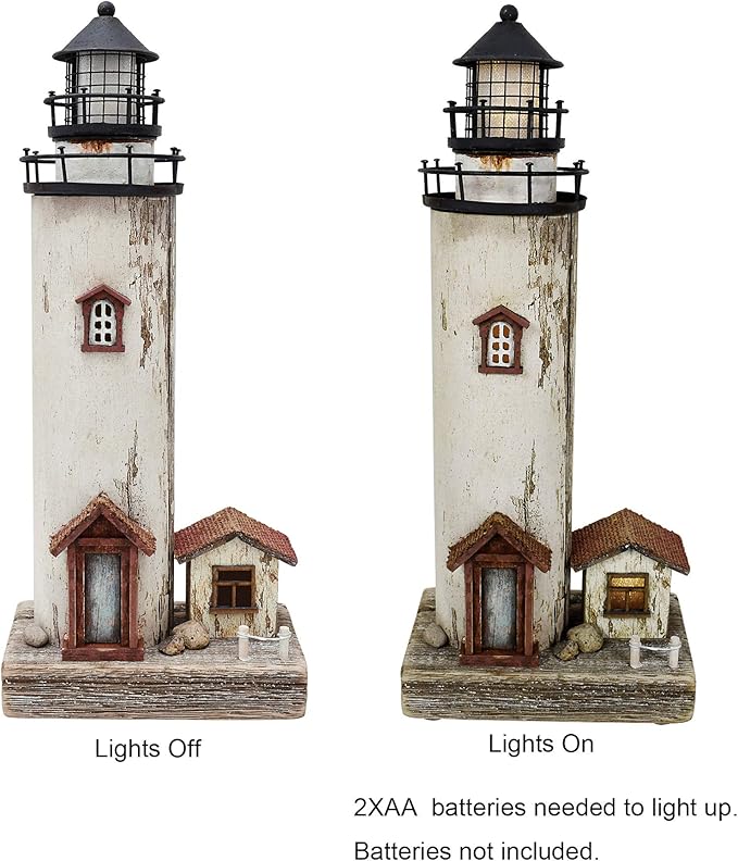 Wooden Lighthouse Decor with Light, Decorative Nautical Lighthouse Rustic Ocean Sea Beach Themed Lighthouse Decoration, Handcrafted Tabletop Nautical Themed Home Decor Bathroom Decor