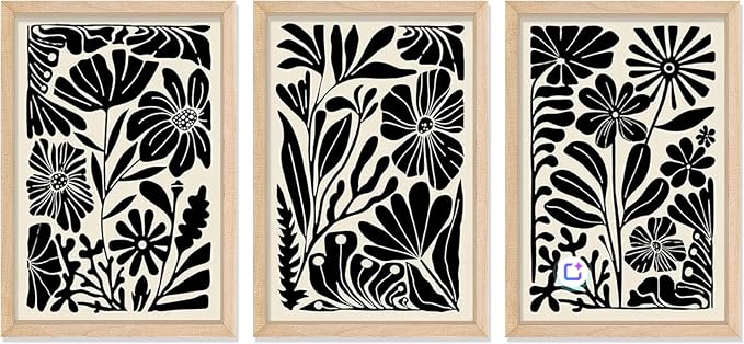 YWJKWLGS Abstract Floral Wall Art Set of 3, 16x24 Inch Black Boho Flower Prints by Unknown