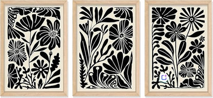 YWJKWLGS Abstract Floral Wall Art Set of 3, 16x24 Inch Black Boho Flower Prints by Unknown