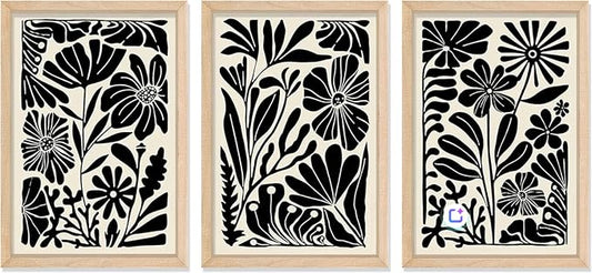 YWJKWLGS Abstract Floral Wall Art Set of 3, 16x24 Inch Black Boho Flower Prints by Unknown