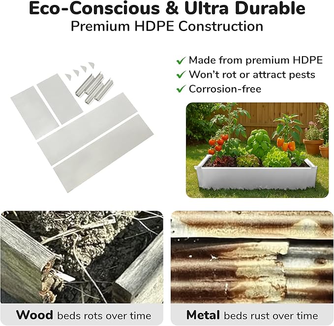 Raised Garden Bed - 2x4 ft Planter Box - White HDPE - No Tools Needed - DIY Kit for Urban Gardening, Flowers, Herbs & Vegetables - Made in The USA