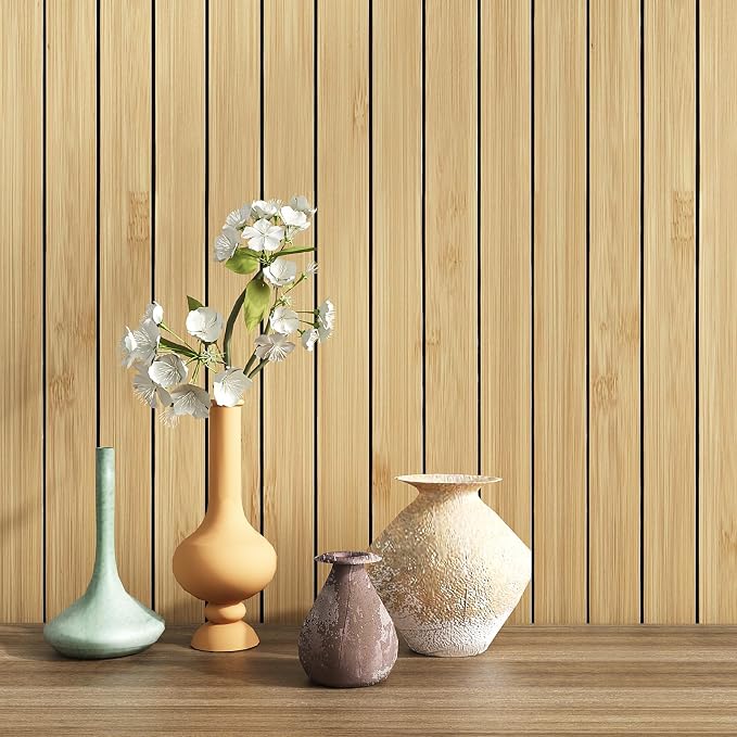 VEELIKE Natural Bamboo Slat Wall Panels Peel and Stick 3D Textured Wood Grain - Image 5