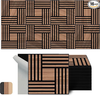 WoveN SounD Artisan Acoustic Wall Panels, 16 Pack 12x12 Inch, PVC Wood Grain by WovenSound