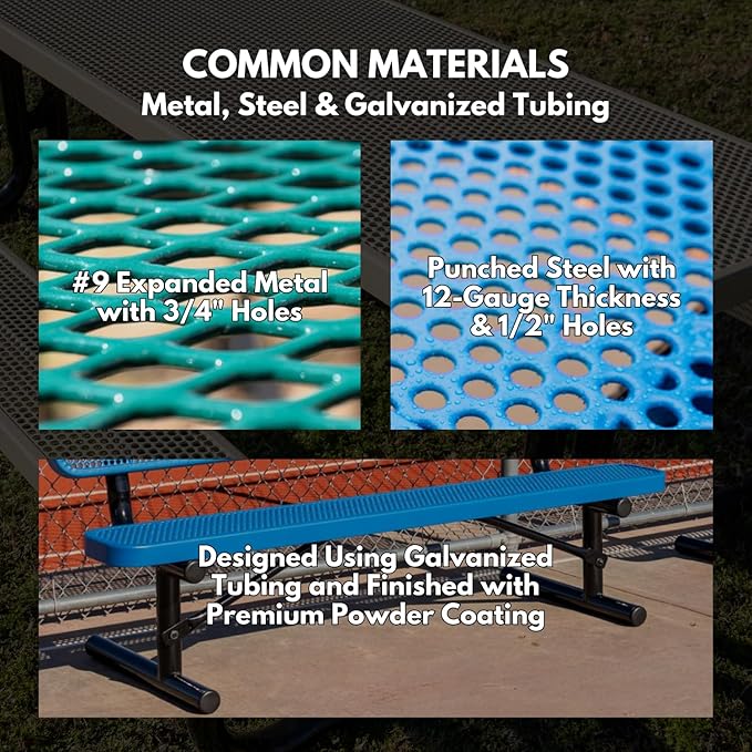 Heavy-Duty Outdoor Bench Thermoplastic Coated, Expanded Metal, Commercial-Grade Seating, Made in America (Inground with Back, 8 Ft, Textured Gold Vein)