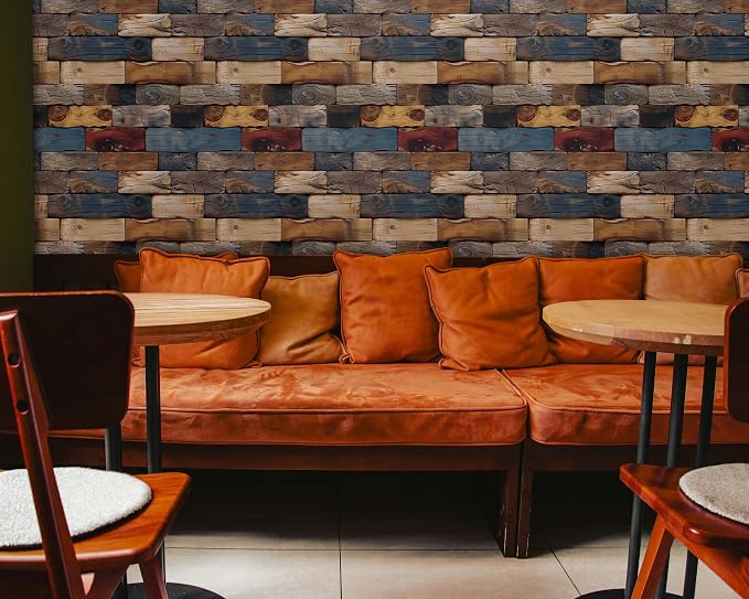 FLFK Vintage Wallpaper Peel and Stick Removable Wood Bricks Wallpaper 16" x - Image 3