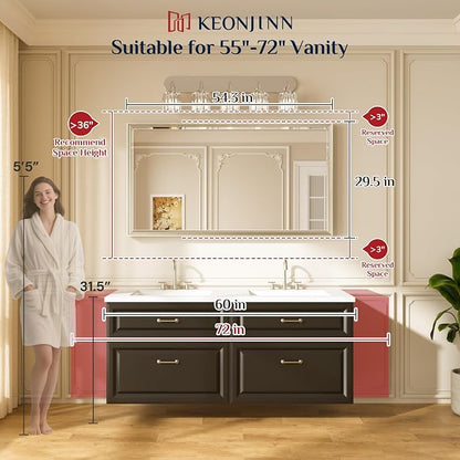 Keonjinn 55" x 30" Gold Bathroom Mirror, Brushed Gold Metal Framed Mirrors - Image 5