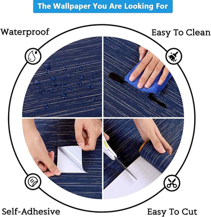 CRE8TIVE Wide Dark Blue Grasscloth Peel and Stick Wallpaper - Image 9